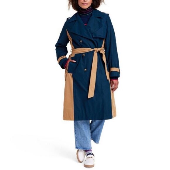 NWT LA LIGNE x TARGET Side Stripe Trench Coat Navy Tan 2X - Picture 1 of 12